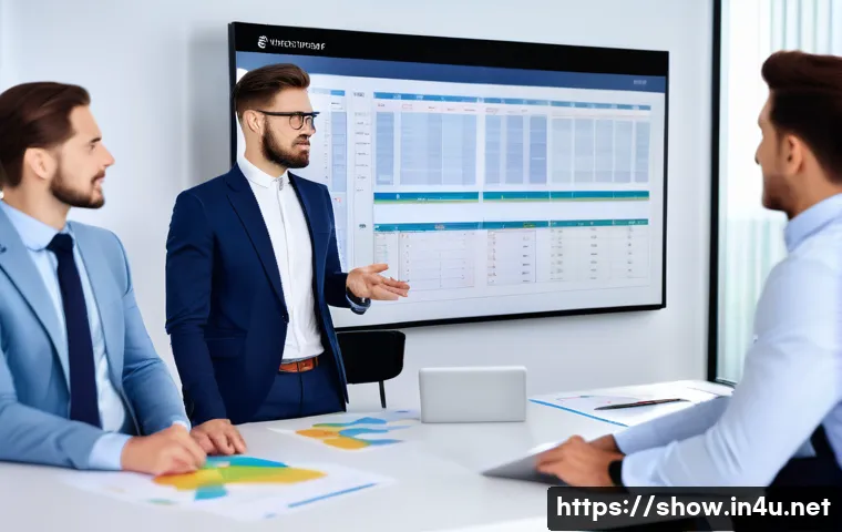 공연기획사 연봉 협상 팁 - A professional event planner in a modern office setting, confidently presenting detailed KPI charts ...